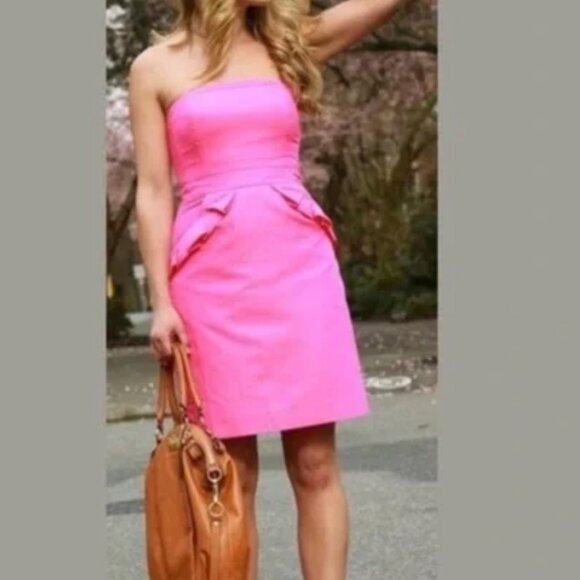 J. Crew Factory Dresses & Skirts - J. Crew Flamenca Neon Hot Pink Strapless Ruffle Cocktail Dress Cotton Sz 6